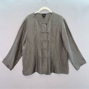 Eileen Fisher - women’s Silk Linen Jacket mandarin neck Button closure Blouse M
